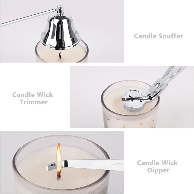 3-in-1 Candle Snuffer Set Candle Wick Trimmer Set - Silver