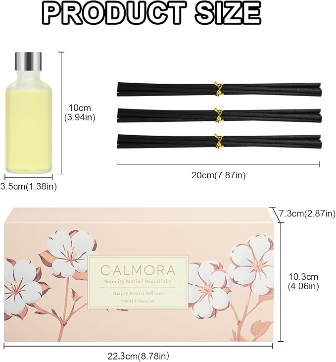 CALMORA Reed Diffuser Set of 3, 50ml Lily & Jasmine/White Tea/Amber Scented Oil Diffuser with 15 Sticks | Home Fragrance for Bedroom, Bathroom, Office & Living Room for Women Men