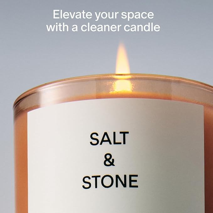 Salt & Stone Scented Candle for Women & Men | Coconut & Soy Blend Wax | Hand-Poured, Aromatic & Fragrant | 100% Cotton Wick | Long-Lasting 50 Hour Burn Time | Bergamot & Hinoki 8.5 oz