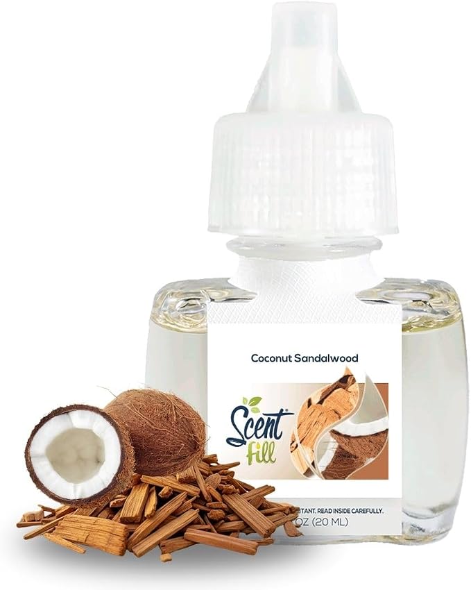 Scent Fill Coconut Sandalwood Plug in Air Freshener, Scented Oil Refills, 2 Refills + Diffuser