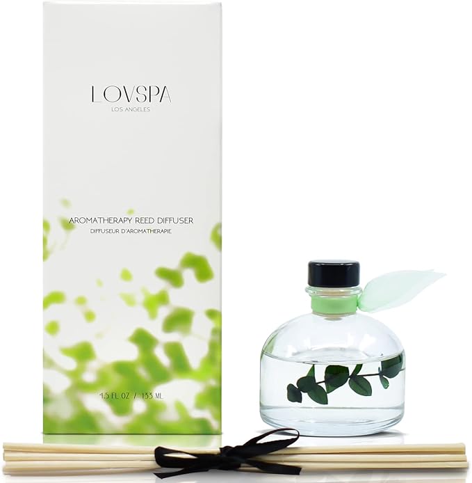 Reed Diffuser Set, Unwind Eucalyptus & Mint Scented Oil Diffuser with Sticks, Home Fragrance Accessories for Bathroom Shelf Decor, Aroma Diffusers for Home or Office Desk, USA Made