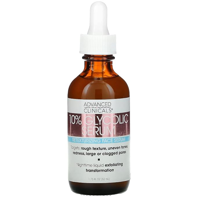 Advanced Clinicals Exfoliating 10% Glycolic Acid Serum For Face + Lactic Acid | Facial Exfoliant AHA + Salicylic Acid Serum To Improve Look Of Large Pores, Uneven Skin Tone, & Dark Spots, 1.75 FL Oz