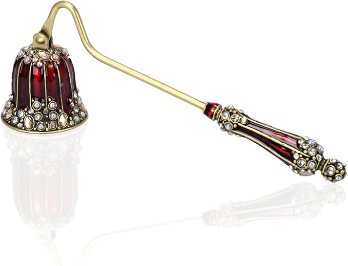 Decorative Candle Snuffer, Red and Gold Tone with Rhinestone Accents, Zinc Alloy and Resin, 6.69x2.35x1.55 Inch (Red)