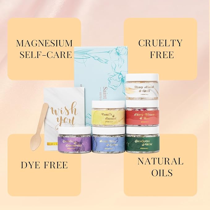 6-Pc Floral Epsom Salt Gift Set for Women Bath Salt, Bath and Body Gift Set | Bath and Body Gift Set in Elegant Box, Christmas Spa Gifts for Women, Mothers Day Birthday Gifts for Men spa kit Mom Bath Set