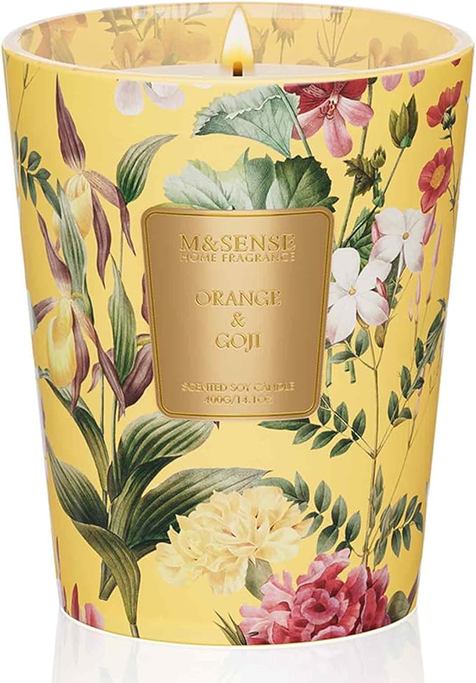 M&SENSE Orange Goji Scented Natural Soy Summer Candle, 14.1oz 60 Hours Long Lasting Slow Burning Candles for Home Decor, Aromatherapy Candle for Stress Relief