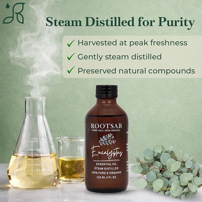 Eucalyptus Essential Oil – 100% Pure Organic Eucalyptus Oil, Steam Distilled, 4 FL OZ / 118 ML – Premium Essential Oil for Diffuser, Aromatherapy, Massage, Skin Care, Candle & Soap Making