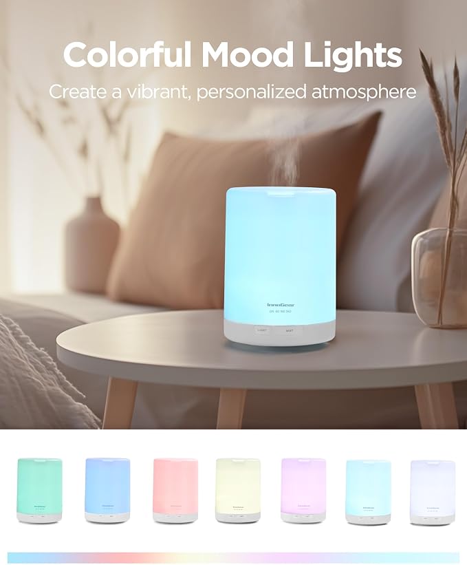 InnoGear 300ML Essential Oil Diffuser, Premium 5-in-1 Ultrasonic Aromatherapy Diffusers Scent Humidifier Aroma Diffuser Vaporizer Auto-Off Timer for Room Office Home, Basic White, Medium (Pack of 2)