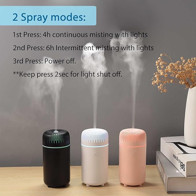 Car Diffuser Humidifier USB Aromatherapy Essential Oil Air Freshener USB Cool Mist Mini Portable Diffuser for Car Home Office Bedroom (Pink)