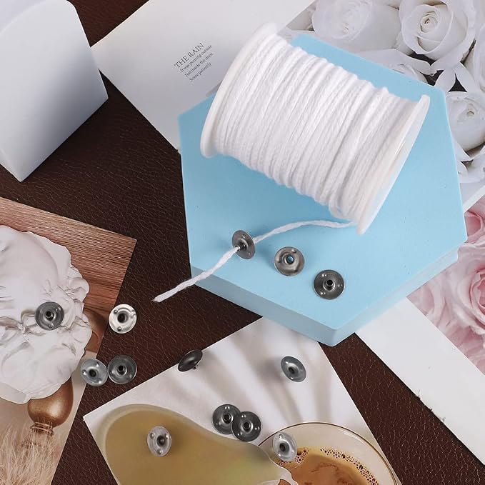 200 Feet Candle Wicks Roll, 24 PLYBraided Candle Wicks Natural Cotton Candle Wick Core Spool and 100 Pcs Metal Candle Wick Sustainer Tabs for Candle DIY Craft Candle Making Kit
