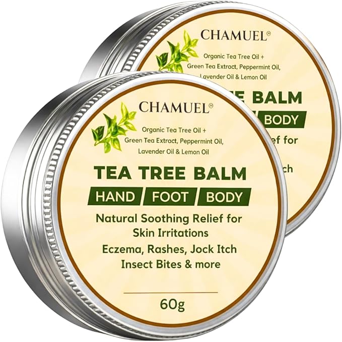 Chamuel Tea Tree Oil Balm – All Natural Moisturizing Cream for Dry Skin, Rough Hands, Cracked Heels, Cuticles & Feet – Hydrating Body Balm for Women & Men, 2-Pack