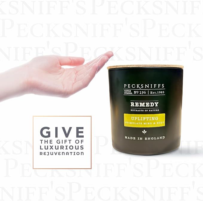 Pecksniff’s Aromatherapy Uplifting Candle 3 Wick 18.16 oz/515 g, Citrus Green Tea Fragrance, Grapefruit Lemon Notes, Energizing Luxury Glass Candle for Home and Gifts