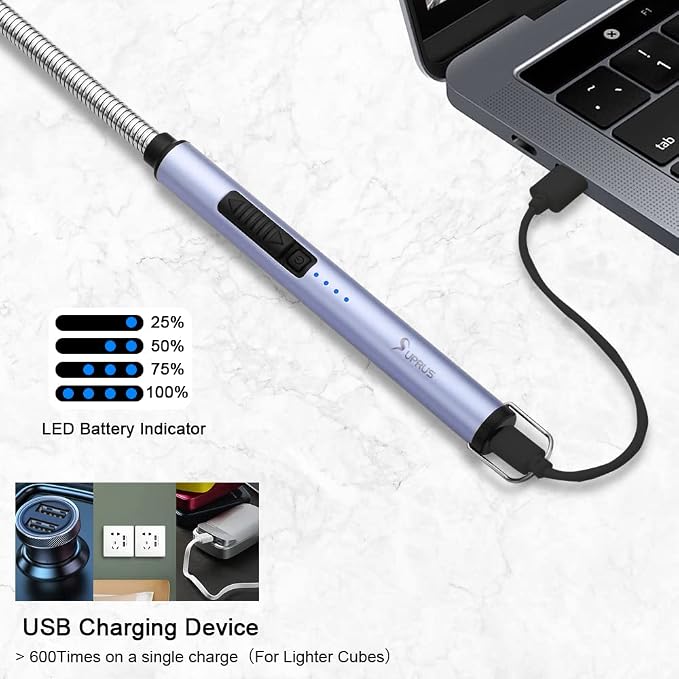 SUPRUS Electric Candle Lighter USB Type C Rechargeable Lighter Steel Shell & Hanging Hook with 360° Flexible Neck(Blue)
