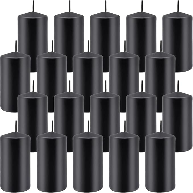 YOROXRG 2"x4" High Black Pillar Candles, Set of 20 Unscented. Bulk Buy. Ideal for Halloween, Wedding, Emergency Lanterns, Household, Wedding and Home Décor Candlesticks