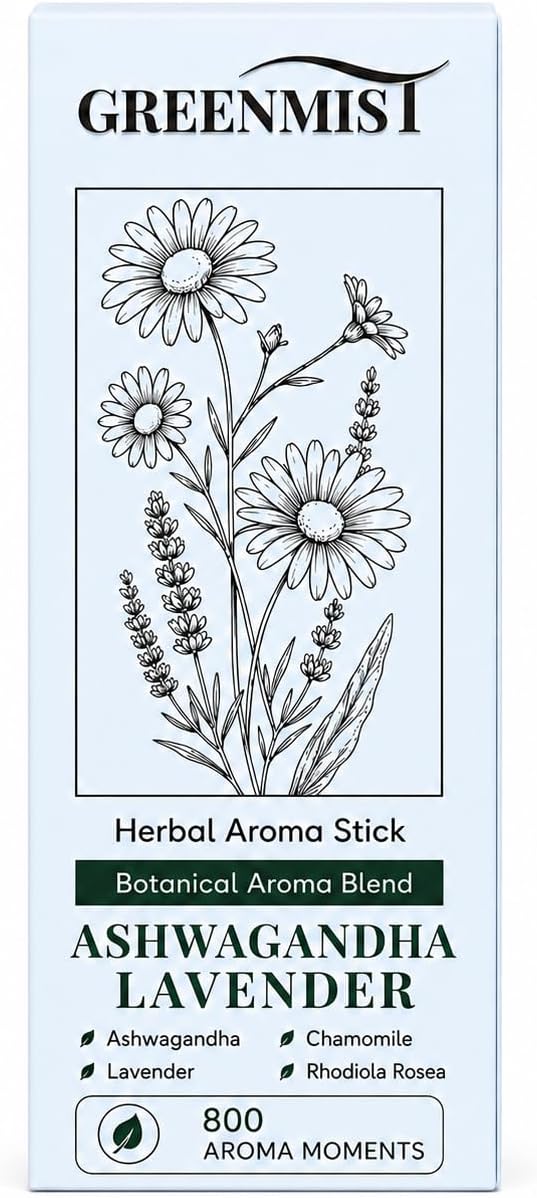 GREENMIST Ashwagandha Lavender Herbal Aroma Stick, Plant-Based Botanical Scent Accessory, Portable Silicone Stick, Chamomile Rhodiola Notes, Blue, 800 Aroma Moments, 1 Pack