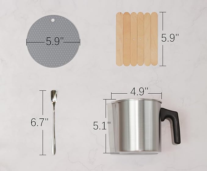 Aroparc Candle Making Pouring Pot, 1200ml / 40 oz Double Boiler Wax Melting Pot, 2lb Pouring Pitcher for Candle Making with Spoon, Wick Centering Device, Heat Resistant Mat