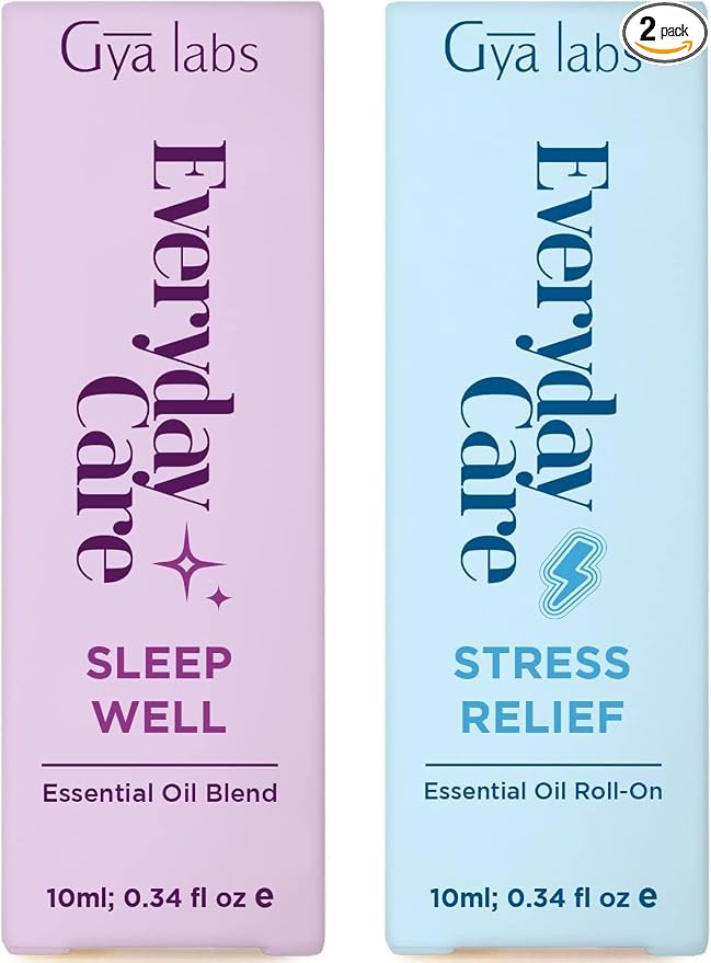 Sleep Well & Stress Relief Roll On Set - Aromatherapy Grade Essential Oils Set - 2x0.34 fl oz - Gya Labs