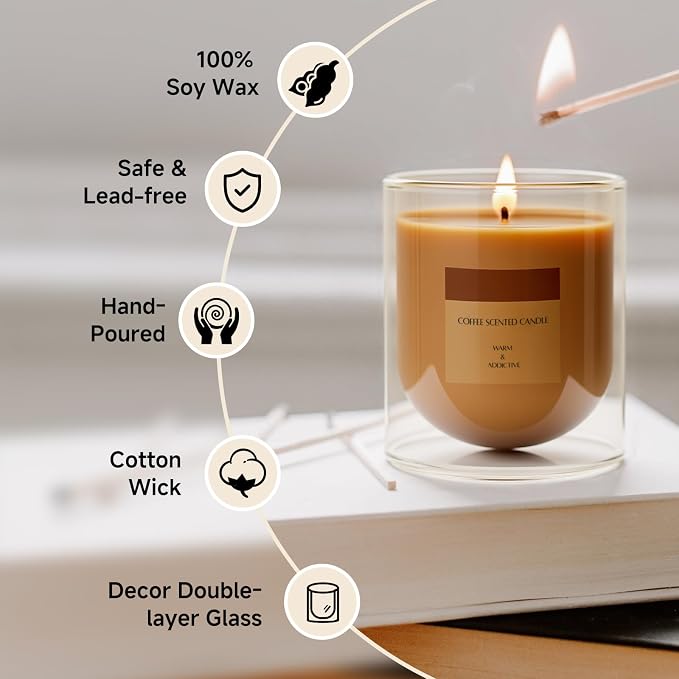 Coffee Scented Aromatherapy Candle, Cozy Warm Soy Wax Candle Birthday Gifts for Women Men Mom Her Friends Wife Husband