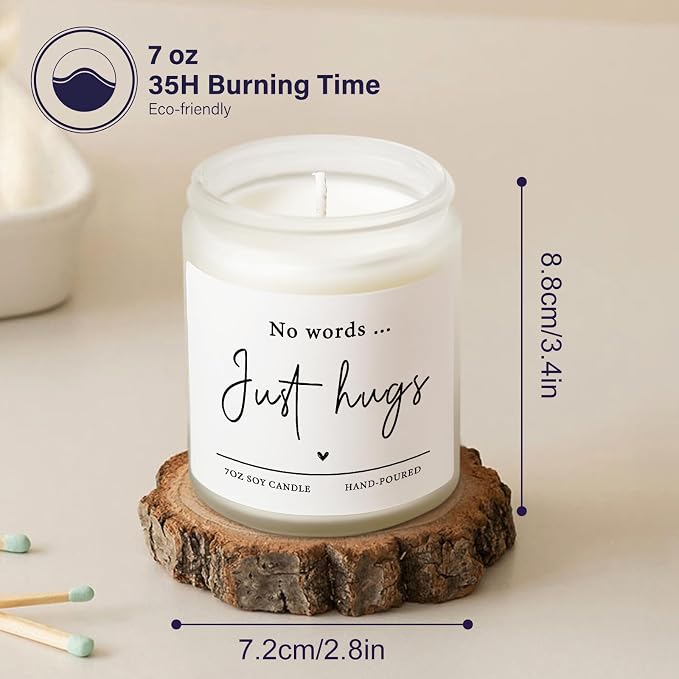 Shqiueos Sympathy Gifts for Loss of Loved One-No Words Just Hugs Lavender Scented Candle, Bereavement Gift Idea, Memorial, Grief, Thinking of You, Get Well, Comfort Condolence Gift (White)