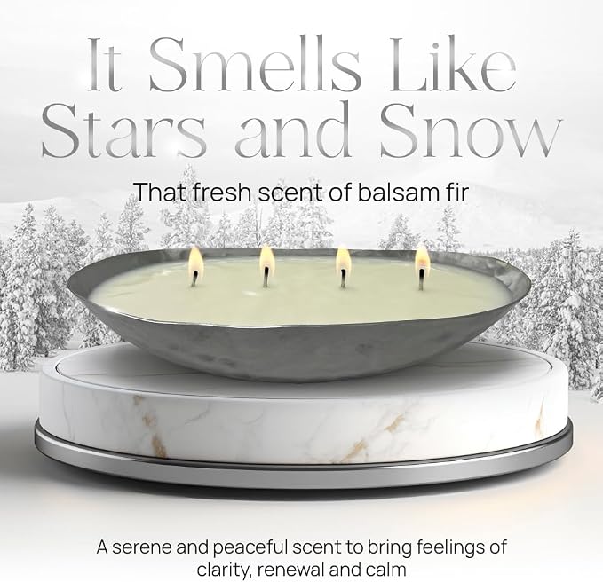 Dough Bowl Candle Co. Luxury Candle - Scented Luxury Candles for Home, 12x5x2 Inch Vessel for Women and Men, Fancy 4 Wick for All Occasions (Balsam Fir, Silver)