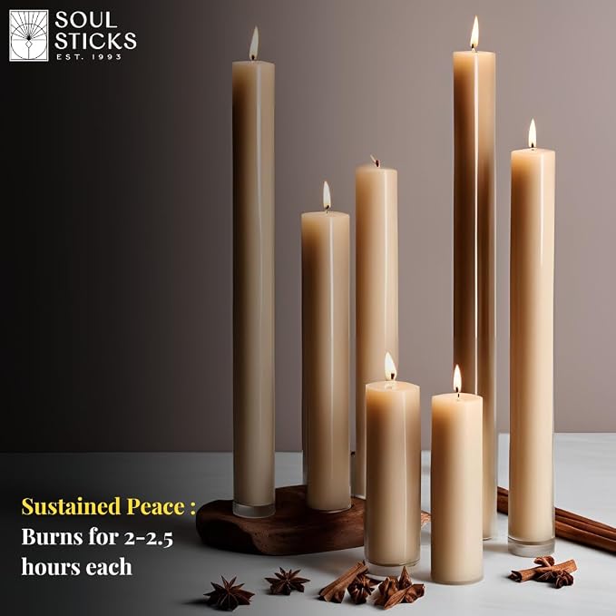 SOUL STICKS 4" Scented Ritual Candles Chime Taper Premium Candles 20 pcs for Rituals, Ceremonies, Meditation, Altar and Spells (Light Brown/Sandalwood)