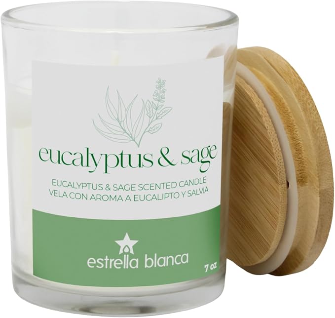 7oz Eucalyptus and Sage Scented Candle, Candles for Home Scented, Soy Blend Wax Candle, Gift for Women Men, Long Burning Candle