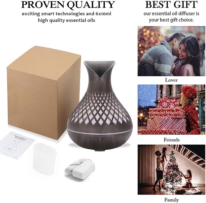 Smart WIFI Essential Oil Diffuser, 500ml Aromatherapy Diffuser Humidifier for Large Room, Works with Phone App & Alexa Google Home Voice Control, 7 LED, Create Schedules and 4 Timer, Auto Shut-Off,Dar