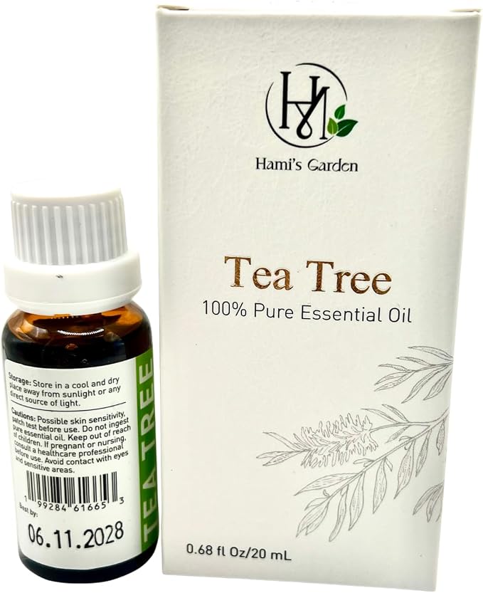 Hami’s Garden Tea Tree Essential Oil – 100% Pure and Natural – Premium Grade with Glass Dropper – for Massage, Skin Care, Household Application and Diffuser – 0.68 fl Oz/20 mL