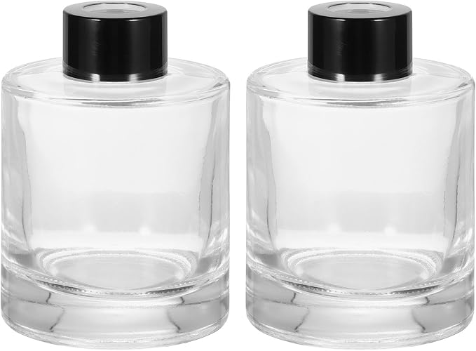 HARFINGTON 2pcs 150ml/5oz Empty Glass Diffuser Bottle 3.7" x 2.6" Refillable Fragrance Accessories Aromatherapy Jar Container for Replacement Reed Diffuser DIY Home Bathroom Transparent