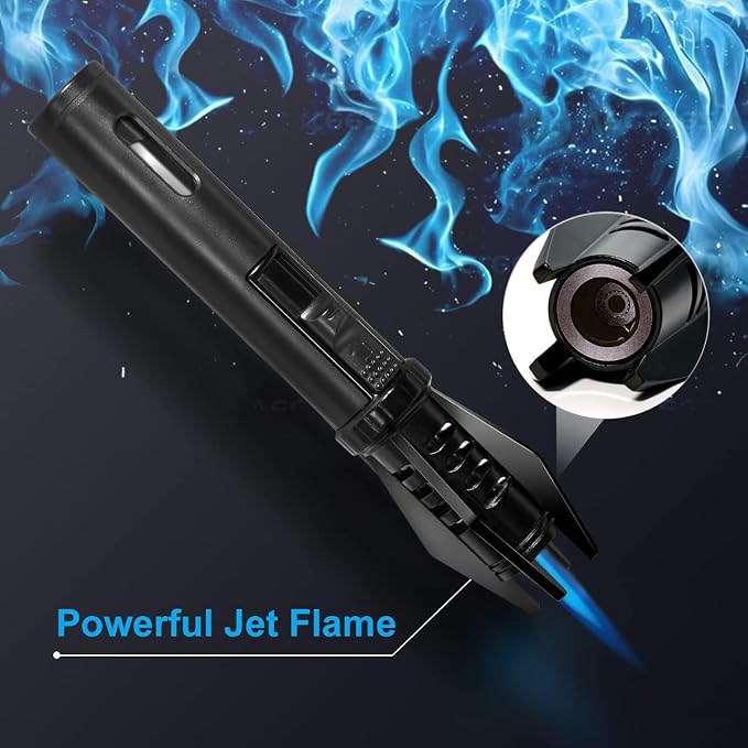 Portable Small Torch Lighter Handheld with Visual Window for Candles Grill Fireplaces Camping Stocking Stuffers Gifts for Men Dad, Butane Lighter Unique Birthday Gift Cool Gadgets(Gas Not Included)