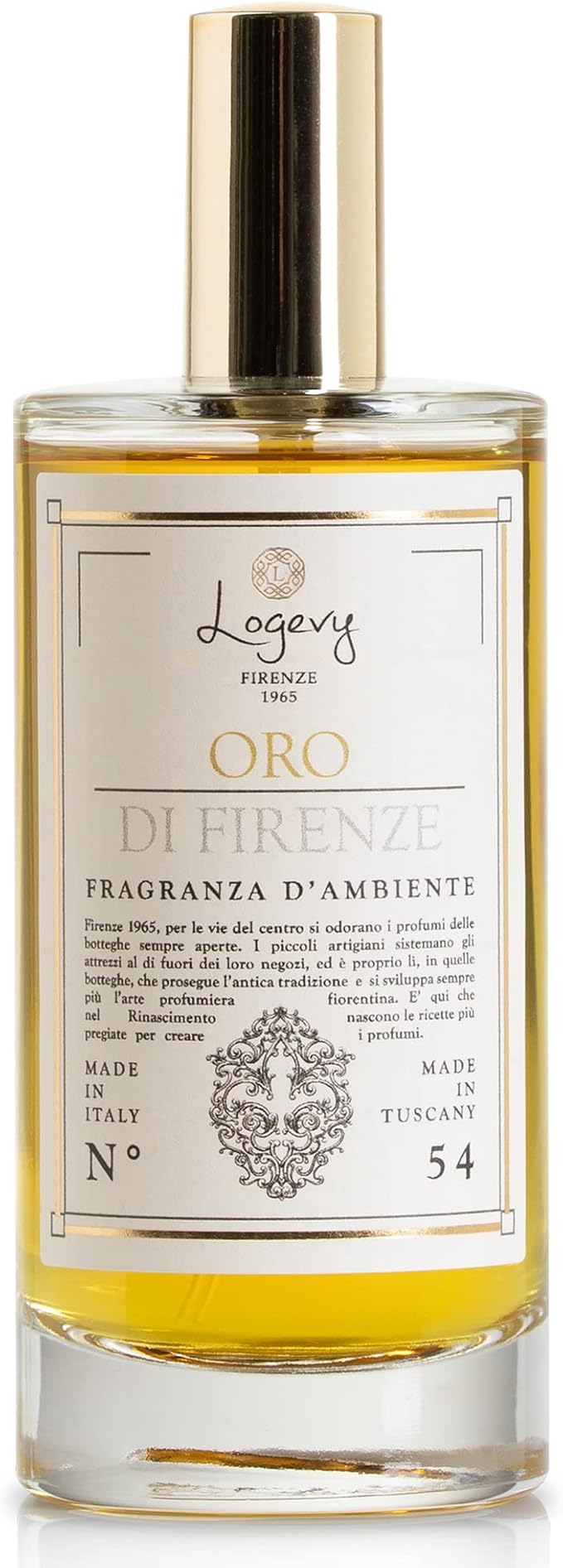 Logevy Firenze 1965 Oro di Firenze – Gold of Florence Luxury Home Fragrance Spray by Italian Master Perfumer with Floral & Earthy Notes to Captivate the Senses & Enliven Any Room – 100ml