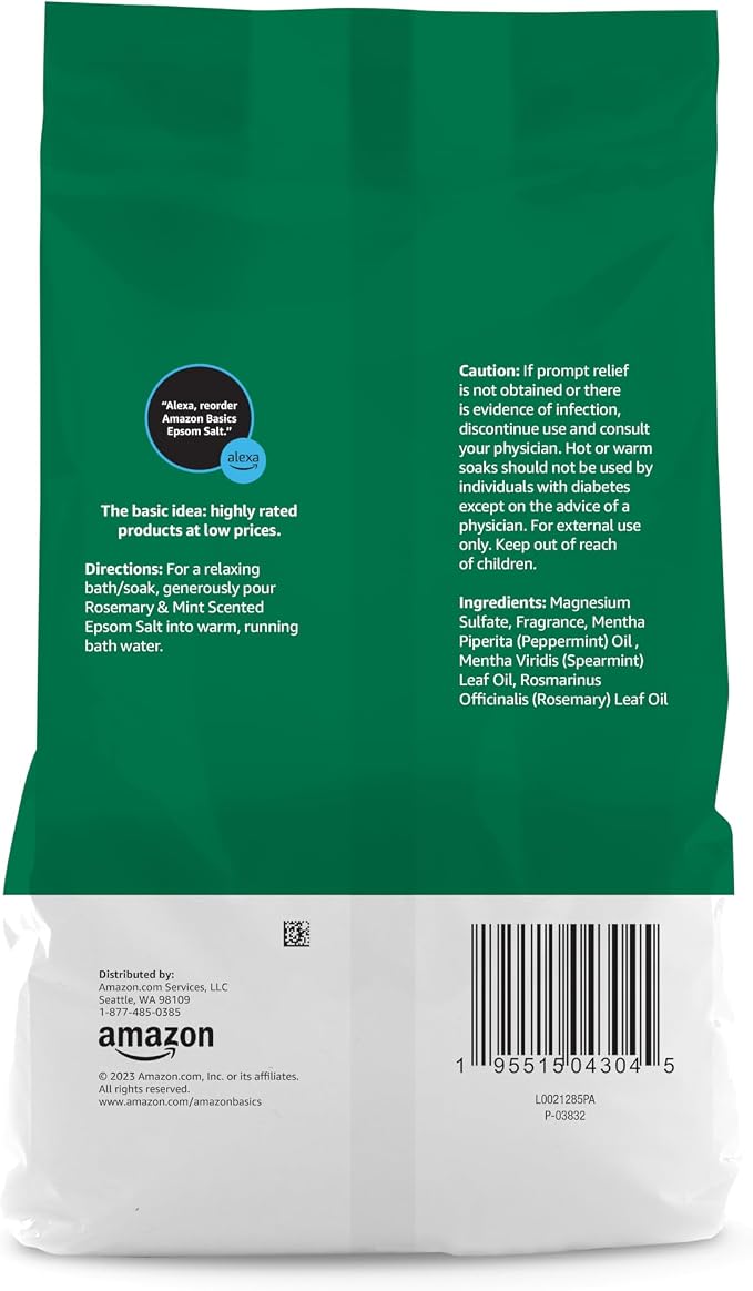 Amazon Basics Epsom Salt Soaking Aid, Soothing Rosemary & Mint Scent, 3 Pound (Pack of 1) (Previously Solimo)
