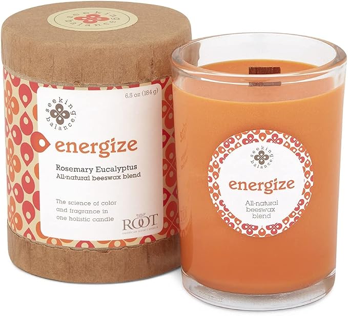 Root Candles Scented Spa Candles Seeking Balance® Handcrafted Wood Wick Aromatherapy Candle, 6.5-Ounce, Energize: Rosemary Eucalyptus