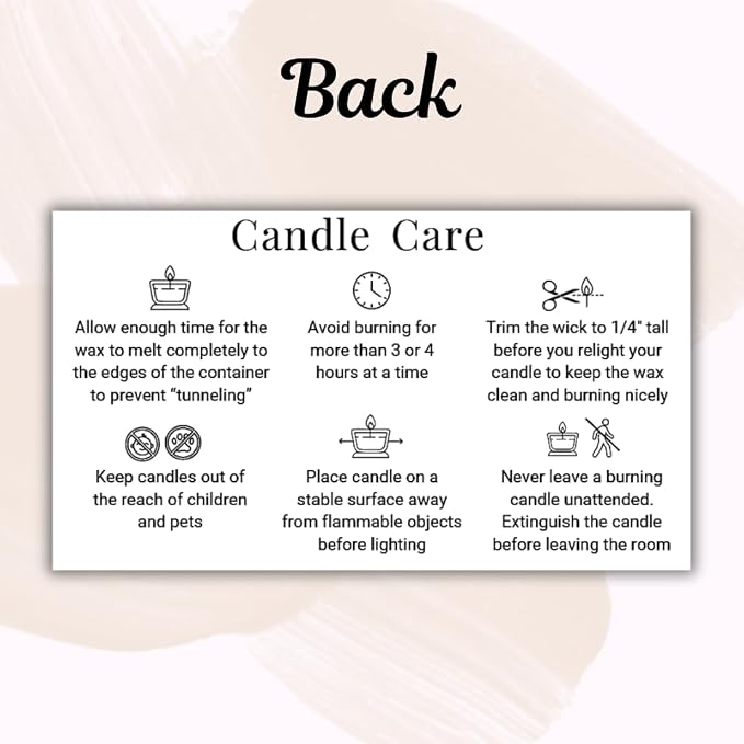 Handmade Candle Care Instruction Card, Candle Care Instruction Card, 3.5 x 2 in Business Card Size 50 Pack for Handmade Candle Makers