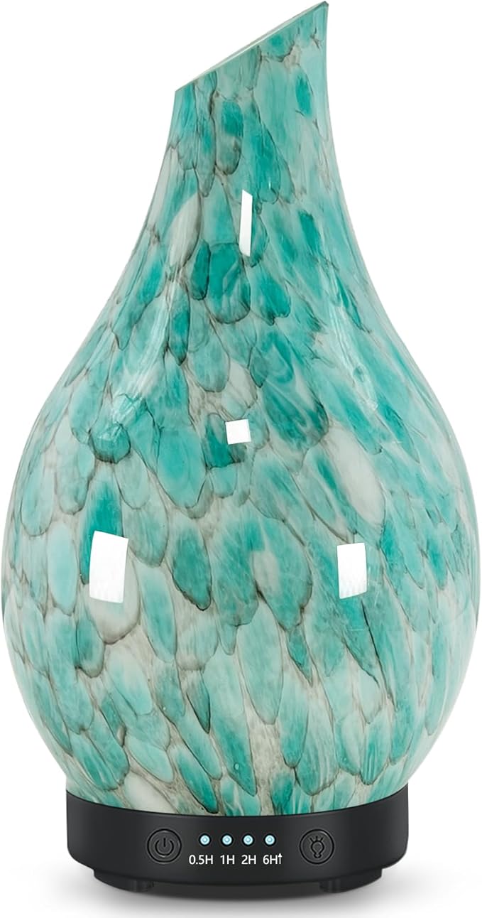 Essential Oil Diffuser 120ml Ultrasonic Aromatherapy Diffuser with Handmade Glass BPA Free, Auto Shut-Off 4 Timer Setting 7 Colors Changed LED for Home Yoga Office (Cobblestone)