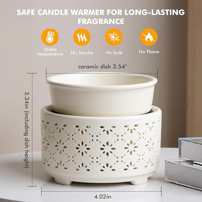 EQUSUPRO Wax Melt Warmer for Scented Wax Melts- Electric 4 in-1 Ceramic Candle Wax Warmer Burner Fragrance Wax Melter for Home Office Bedroom Living Room Decor & Gifts for Women
