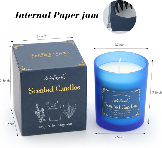 Sage & Lemongrass Scented Soy Candles for Home Spa Aromatherapy Candles with Natural Essential Oils | Long-Lasting Outdoor/Indoor Use, Calm Relaxation Gifts– 6OZ