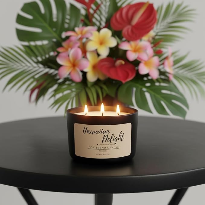 Wicks & Wine Soy Blend 3-Wick Cotton CORE Candle 14oz (Hawaiian Delight)