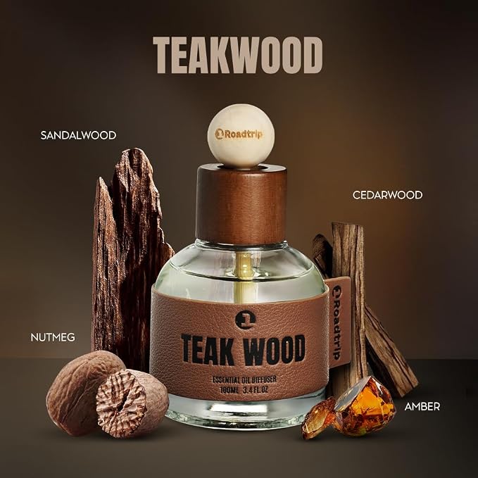 Car Air Freshener - Long Lasting Essential Oil Diffuser - Aromatherapy Accessories for Men & Women -Teakwood Car Scent Diffuser 3.38 FL OZ/100ML