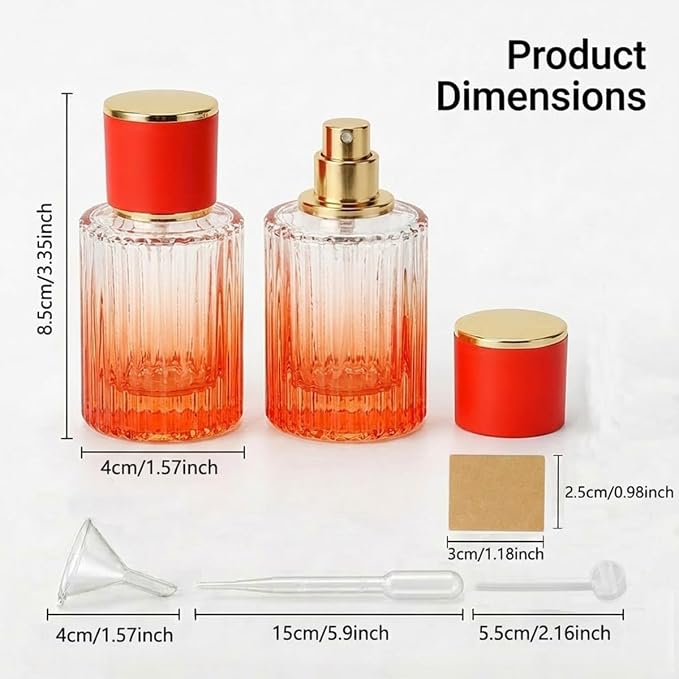 Empty Perfume Spray Bottles Set, Ribbed Glass Atomizer Refillable Portable Glass Atomizers with Funnel and Dropper, Fine Mist Spray for Women Men Dispenser Fragrance Container Set (6Pcs, Red)