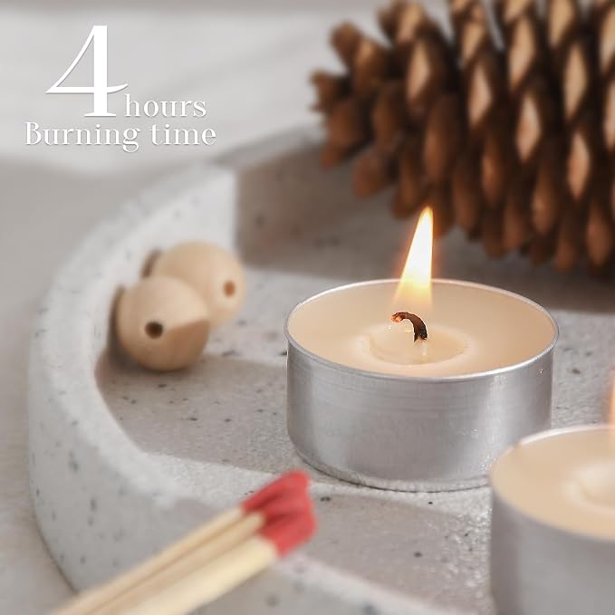 Natural Ivory White Beeswax Tealight Candles in Metal Aluminum Cup - Organic Small Candle Natural Scent Smokeless 4-5 Hours Burning - Pack of 24