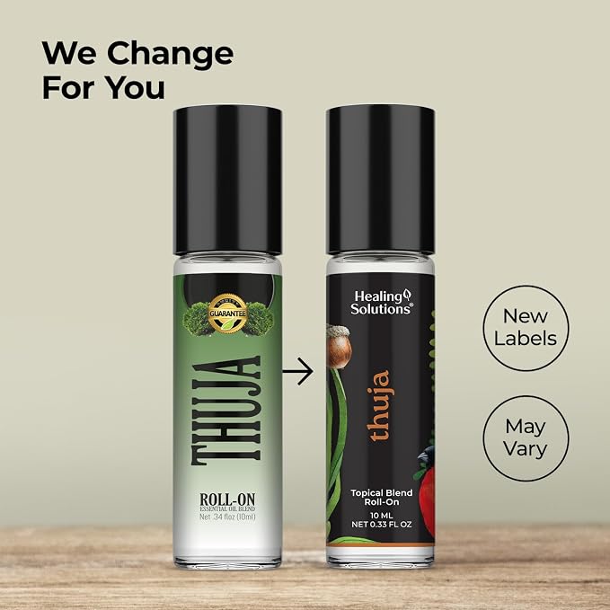 Healing Solutions (2 Pack) Thuja Essential Oil USDA Organic Roll On Set, Skin Care & Body Perfume Oil for Women