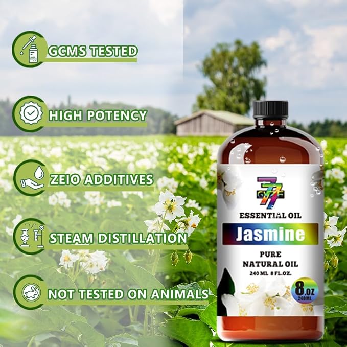 Jasmine Essential Oil, Jasmine Oils, for Diffuser, Humidifier, DIY Candles, Soap, Bedroom, Gift, Essential Oil, GV77ZF Jasmine Fragrance Oil - 8 fl oz (240 ml)