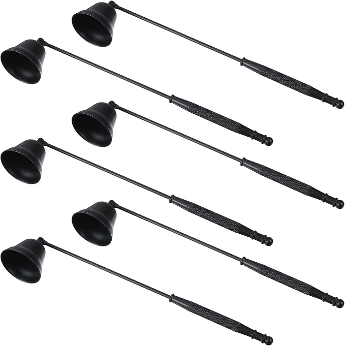 6 Pack Black Candle Snuffer Vintage, Premium Stainless Steel Wick Flame Extinguisher, 8.3 Inch Wick Snuffer with Long Handle, Elegant Design for Candles, Candle Accessory for Candles Lovers