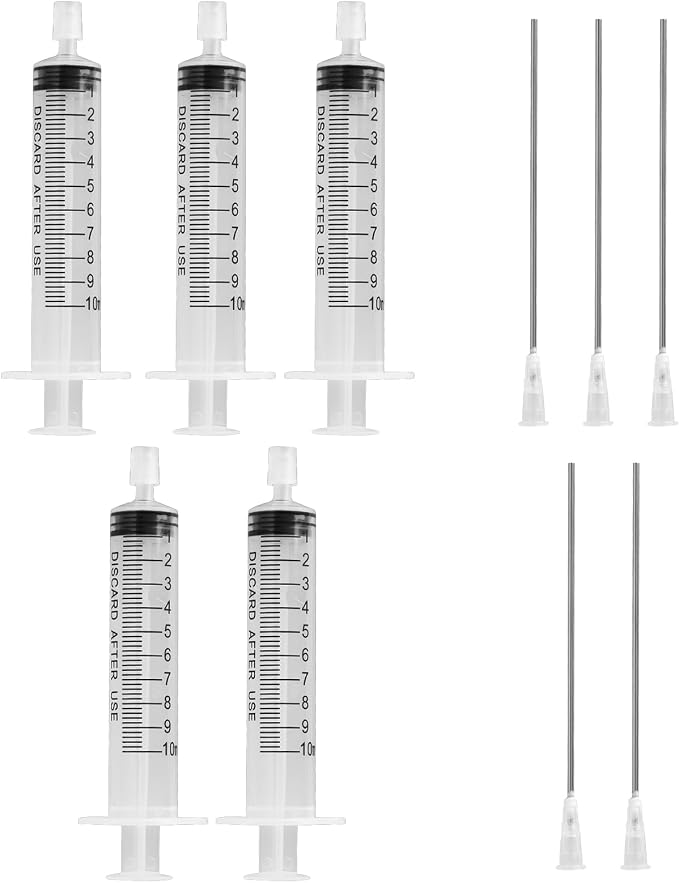 5 Pack-10ml Plastic Perfume Syringe Extracto Decanter Kit with Blunt Stainless Needle Tip, Suitable for Perfume、Ink、Pen、Printer Filling, Refillable Liquid Dispensing and Measuring.