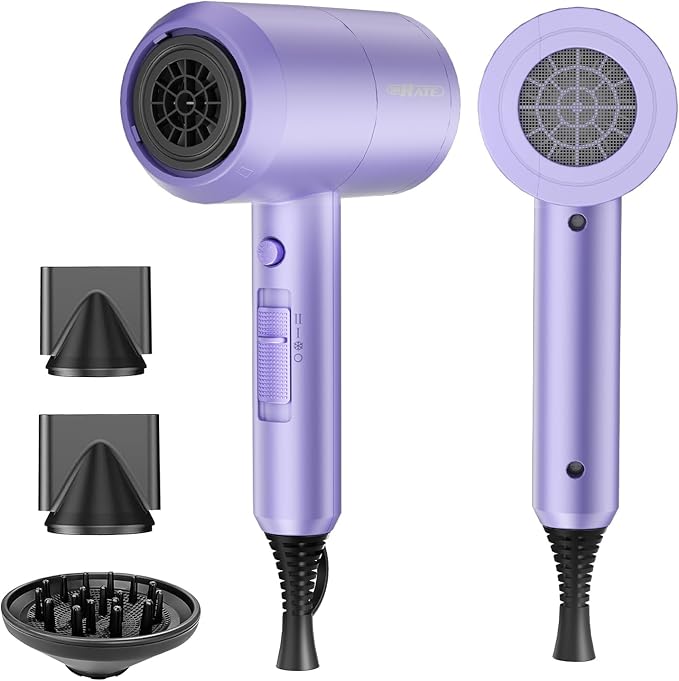 SHRATE Ionic Hair Dryer with Diffuser | Professional Blow Dryer for Curly, Frizzy & All Hair Types | Low Noise & Gentle for Sensitive Hair | Compact & Portable Design for Home, Travel, Women & Men