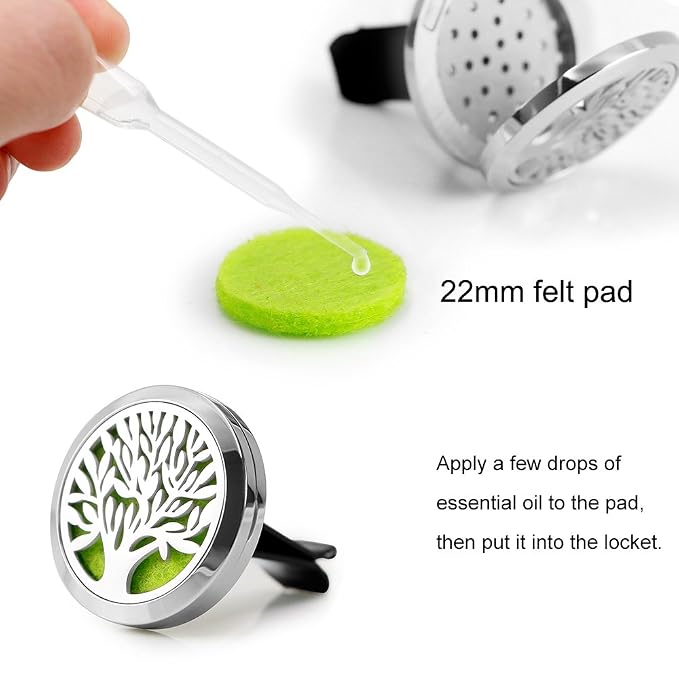 RoyAroma Car Air Freshener, 2PCS 30mm Car Aromatherapy Essential Oil Diffuser Stainless Steel Cars Diffuser with Vent Clip 12 Felt Pads