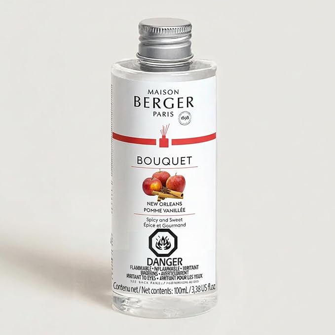 MAISON BERGER Reed Diffuser Bouquet, 100 ml, New Orleans | Clear Glass Bottle, 8 Reed Sticks, 100 ml Refill, Up to 6-Week Passive Diffusion, No Flame, Made in France
