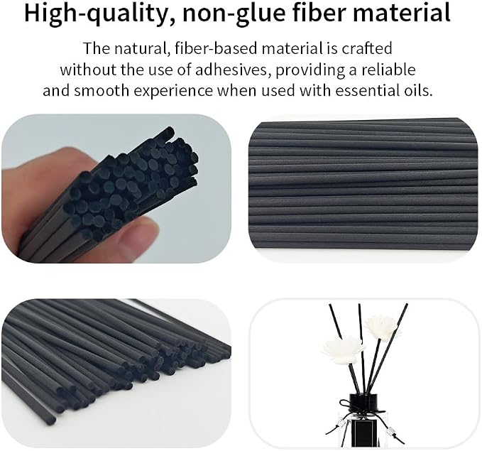 50PCS Black Fiber Reed Diffuser Sticks 12 Inch Long 3mm Diameter Strong Absorption Refill Replacement Reeds for Diffuser Stick Essential Oil Scented Aroma Fragrance Rod for Home Office Spa