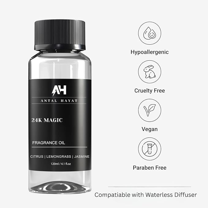 Luxury Hotel-Inspired Diffuser Oil 24K Magic 120ml – Citrus, Lemongrass, Jasmine – Inspired by W Hotels - Diffuser Refill Oil - Luxury Aromatherapy Oils - Home Fragrance Oils for Ultrasonic Diffusers