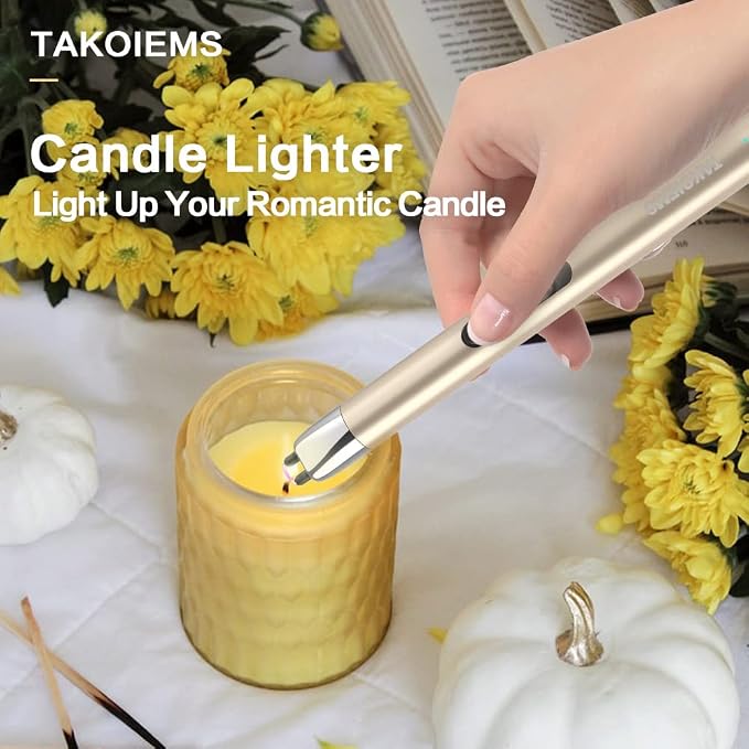 Candle Lighter, Electric USB Lighter with Upgraded LED Display Safety Switch, Rechargeable Flameless Windproof, Gold